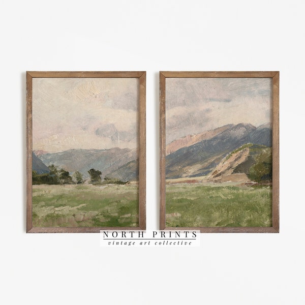 Two Piece Landscape Print SET | Split Panel PRINTABLE | Vintage Digital Downloadable | S2-52