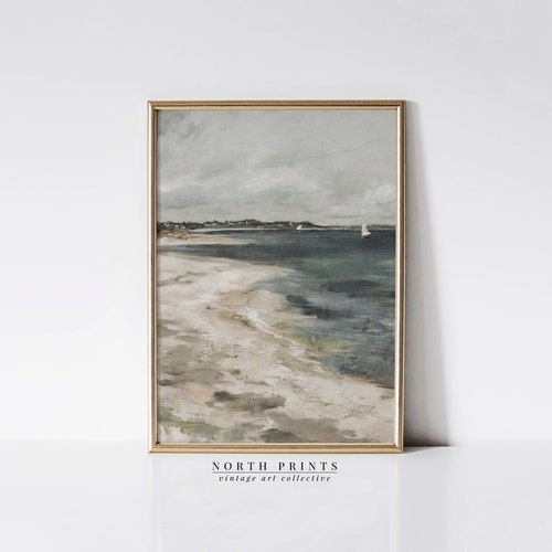 Decoración de casa de lago, pintura costera / Impresión vintage junto al mar / Descarga digital imprimible / 4-112