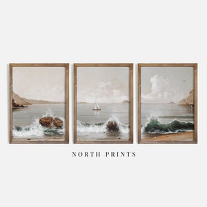 Ocean Print SET | Vintage Beach Painting | 3 Piece Panel Art PRINTABLE #S03-1