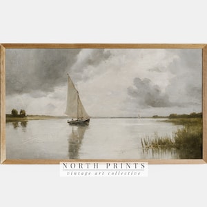 Nautical Lake Sailing Samsung FRAME TV Art, Muted Vintage Sailboat Art Summer Decor, North Prints DIGITAL Download | TV353
