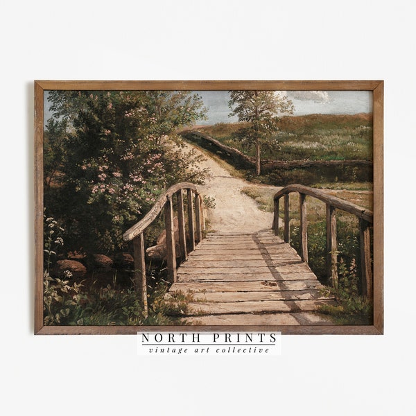 Bridge Landscape Scene Painting | Vintage Farmhouse Wall Decor Art PRINTABLE #545