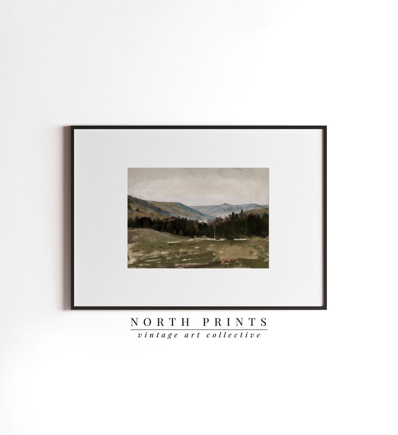 Rustic Landscape Oil Painting | Moody Mountain Print | Forest Wall Art Digital PRINTABLE | 1046 image 7