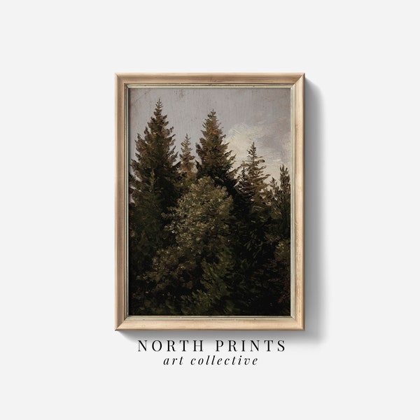 Pintura de bosque rústico Impresión de pino vintage / Decoración de arte de vivero de bosques / Impresiones del norte / IMPRIMIBLE digital / 3-19