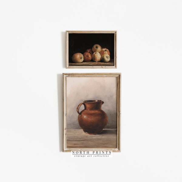 Conjunto de láminas de cocina vintage: Cerámica de granja y bodegón de manzanas (descarga digital imprimible) S2-51