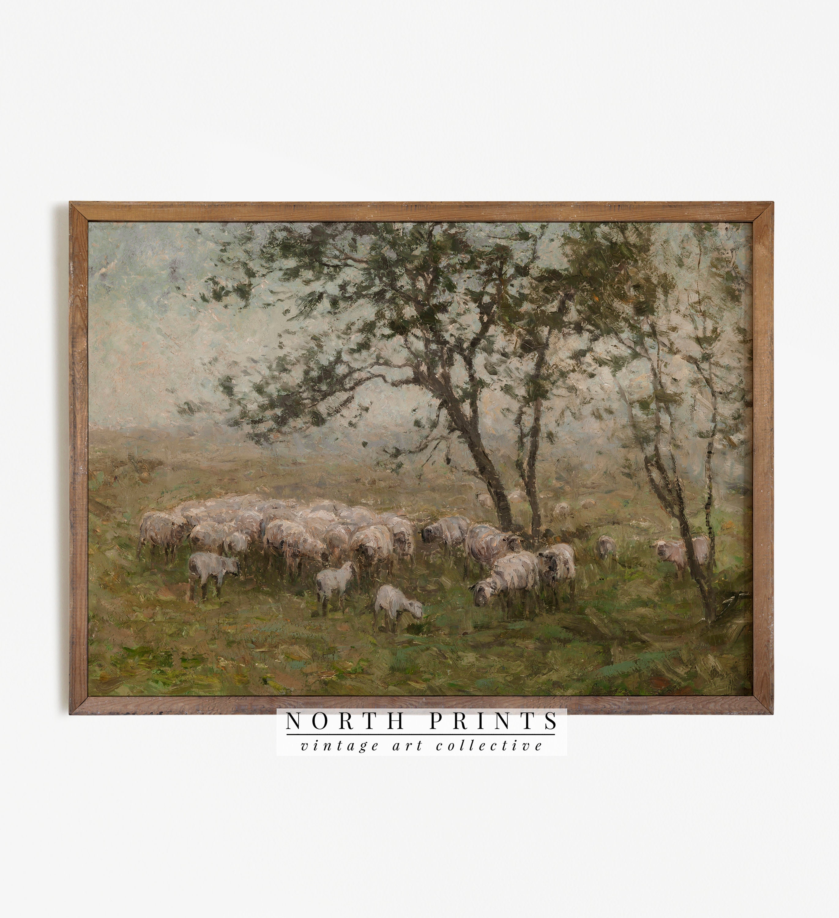 Sheep Oil Painting, Country Farm Animal Print, Vintage Landscape Wall Decor PRINTABLE, North Prints #587