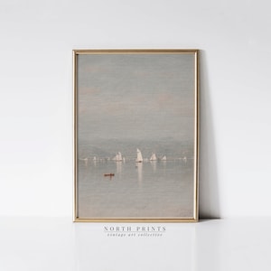 Vintage Sailboat Painting: Coastal Lake House Wall Art (PRINTABLE Digital Download) 5-75