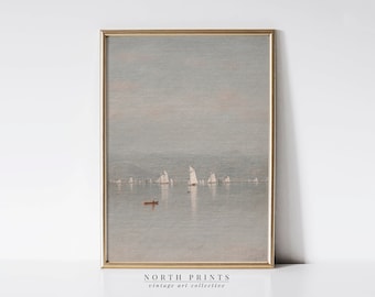 Vintage Sailboat Painting: Coastal Lake House Wall Art (PRINTABLE Digital Download) 5-75