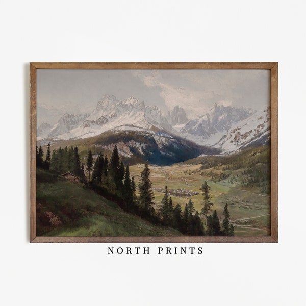 Rustic Mountain Painting, Vintage Landscape Digital Prints, Downloadable PRINTABLE, North Prints Wall Art 851