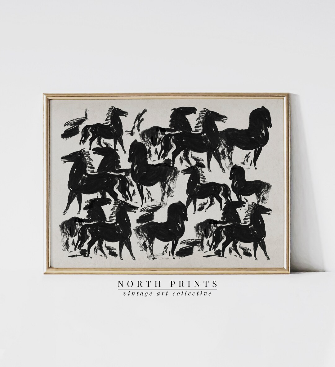 Vintage Industrial Wall Art Abstract Horse Etching Modern Farmhouse