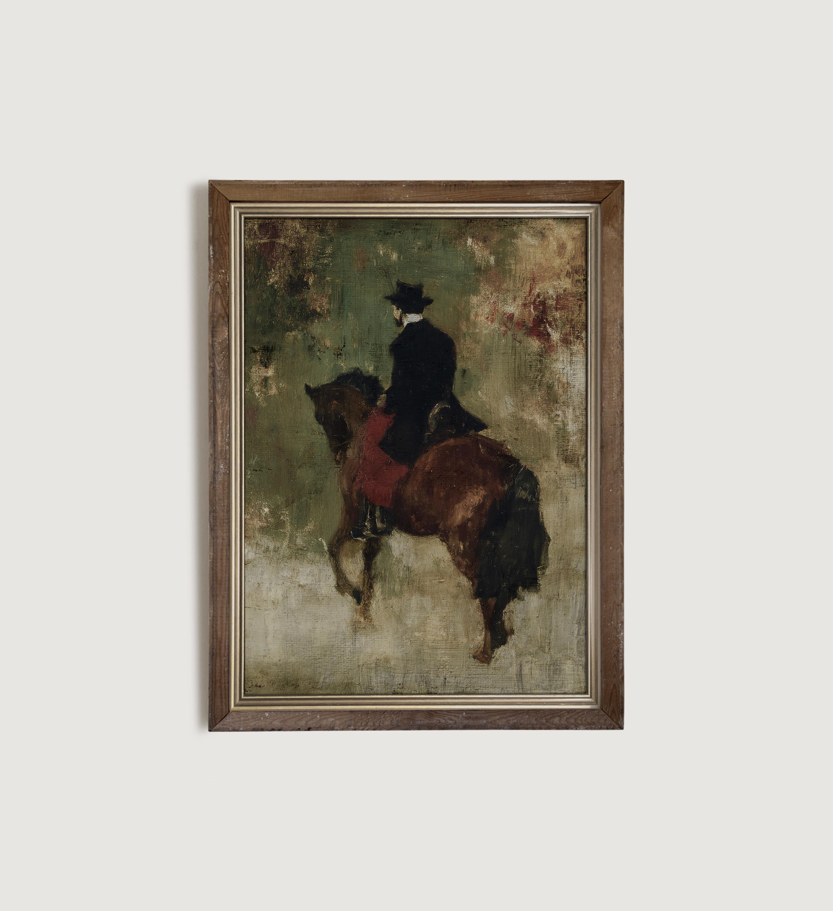 乗馬ライダーのアートプリント：ヴィンテージの乗馬絵画（印刷可能な