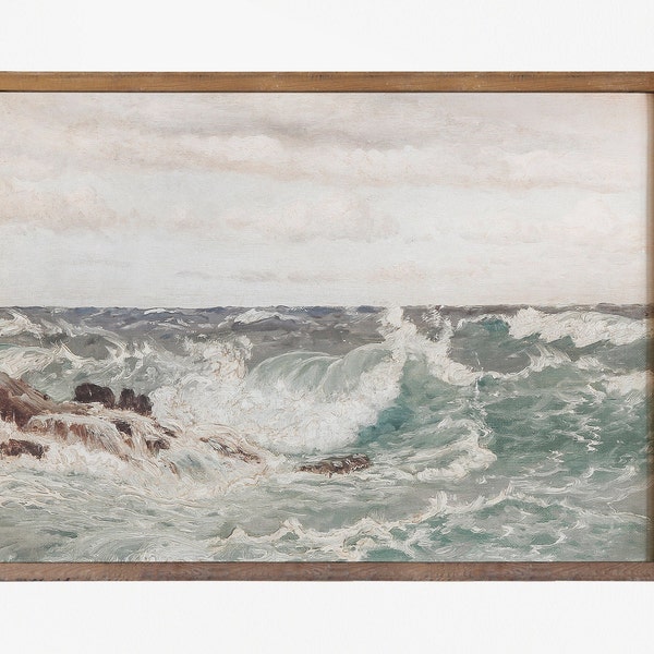 Coastal Vintage Painting | Ocean Waves Art Print Digital PRINTABLE #427