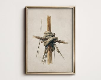 Lámina náutica patrimonial, mástil de barco con nudo de vela (descarga digital imprimible) 11-59