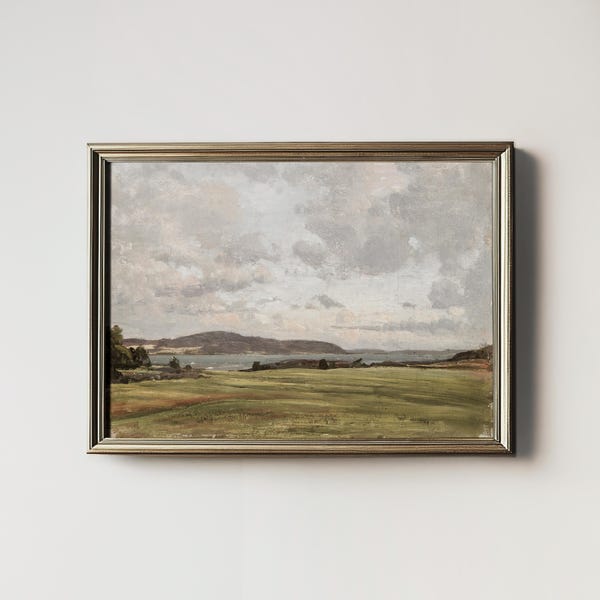 Vintage Lake House Oil Painting: Coastal Landscape Art Print (Printable Digital Download) 8-164