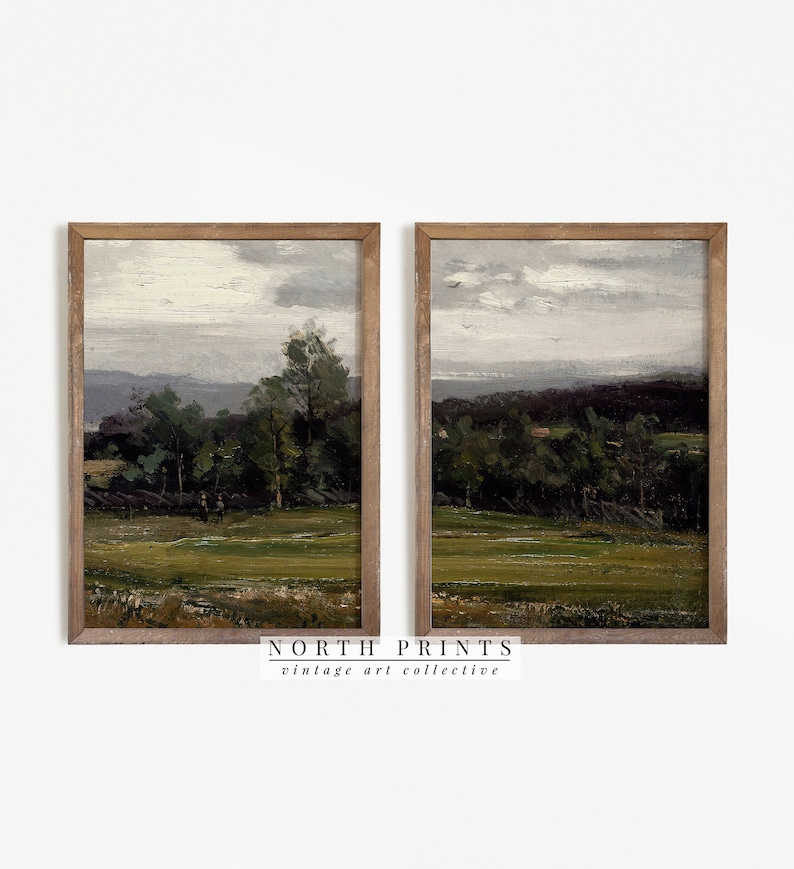 French Country Landscape Print SET 2 Pieces | Country Paintings Digital ...