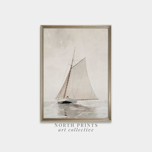 Vintage Sailboat PRINTABLE Digital Wall Art | Soft Neutral Coastal Aesthetic | North Prints | 6-60