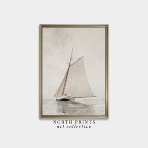 Vintage Sailboat PRINTABLE Digital Wall Art | Soft Neutral Coastal Aesthetic | North Prints | 6-60