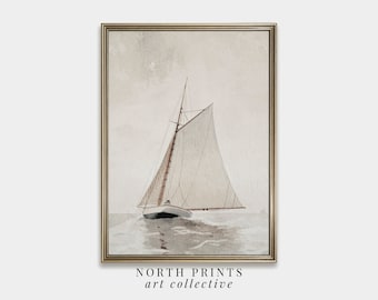 Vintage Sailboat PRINTABLE Digital Wall Art | Soft Neutral Coastal Aesthetic | North Prints | 6-60