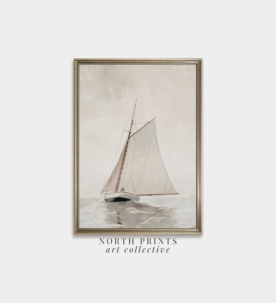Vintage Sailboat Print: Neutral Coastal Wall Art (Digital Download Printable) 6-60