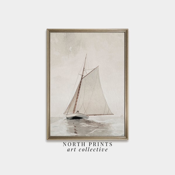 Vintage Sailboat PRINTABLE Digital Wall Art | Soft Neutral Coastal Aesthetic | North Prints | 6-60