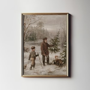 Vintage Weihnachtsanstrich: Rustikale Winterszene (Digitaler Download druckbare) W62