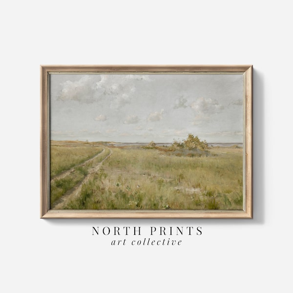 Summer Field Landscape Painting: Muted Green Country Road (Printable Digital Download) 6-38