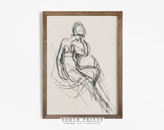 Vintage Abstract Sketch Art  | Woman Drawing Line Art | Rustic PRINTABLE North Prints | 689