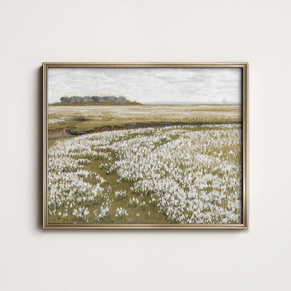 Spring Meadow Painting, Vintage Landscape Print, Country Field PRINTABLE Digital Download North Prints | 4-126
