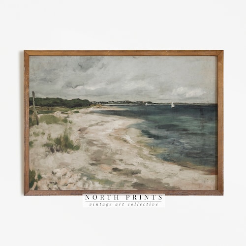 Mediterranean Coastal Painting Vintage Muted Wall Art - Etsy