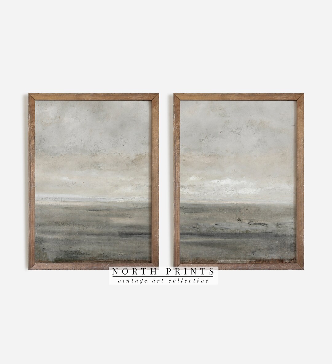 Vintage Coastal Paintings SET of Two | Muted Seascape Wall Art Decor ...