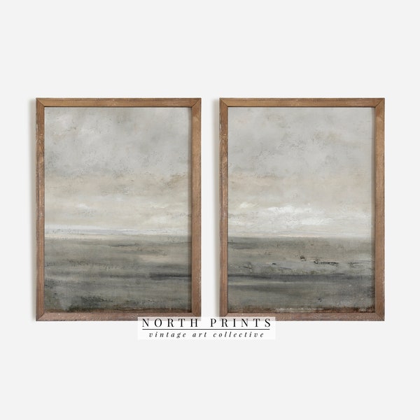 Vintage Coastal Paintings SET of Two | Muted Seascape Wall Art Decor | PRINTABLE Downloadable | S2-101