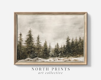 Winter Pine Forest Christmas Painting DIGITAL Art | Rustic Landscape PRINTABLE Digital Download | North Prints | W-128