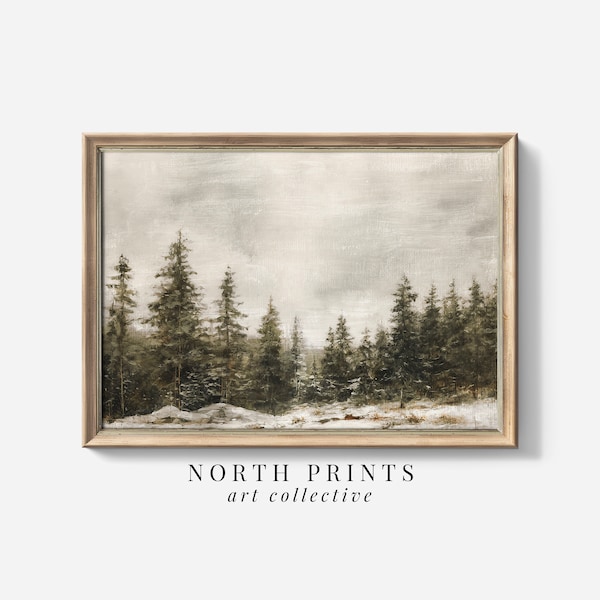 Winter Pine Forest Christmas Painting DIGITAL Art | Rustic Landscape PRINTABLE Digital Download | North Prints | W-128