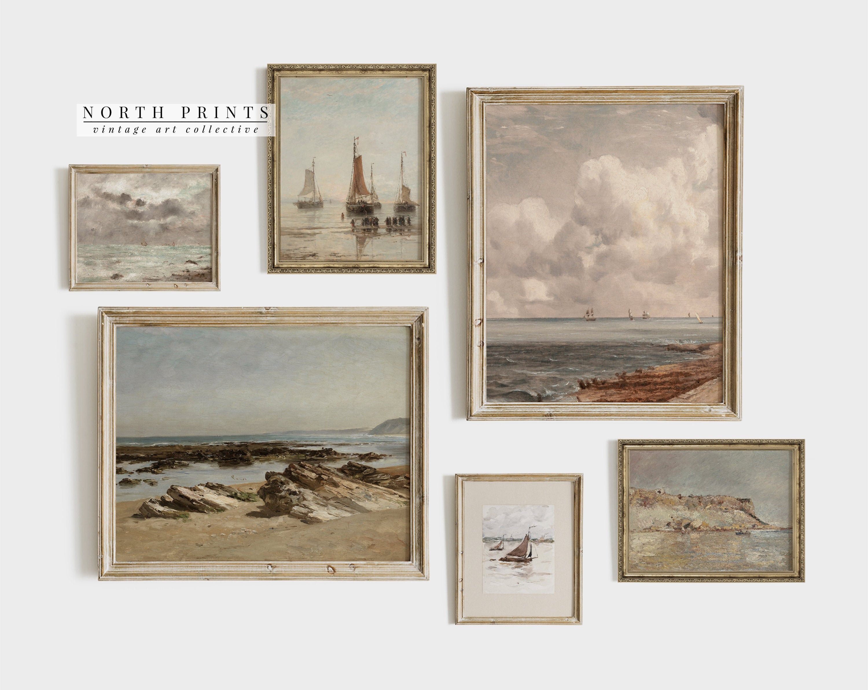 Vintage Coastal Gallery SET of Six Prints, Vintage Nautical