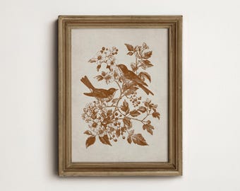 Botanical Bird Print, Heritage Cottage Illustration, Songbird Wall Art Printable Digital Art Download North Prints 13-88