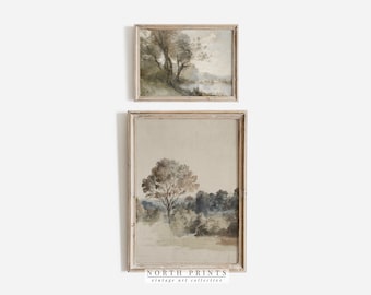 Rustikaler neutraler Landschaftsdruck SET von ZWEI Gemälden | Nordische Prints | DRUCKBAR Herunterladbar | S2-90