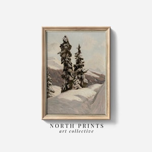 Vintage Winter Alpine Landscape Scenery Art | Country Pine Trees Painting Digital PRINTABLE North Prints | 3-169