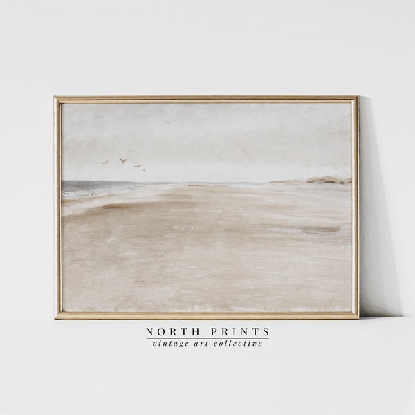 ヴィンテージニュートラルビーチペインティング、柔らかな海岸風景、夏 印刷可能 ダウンロード North Prints 4-148