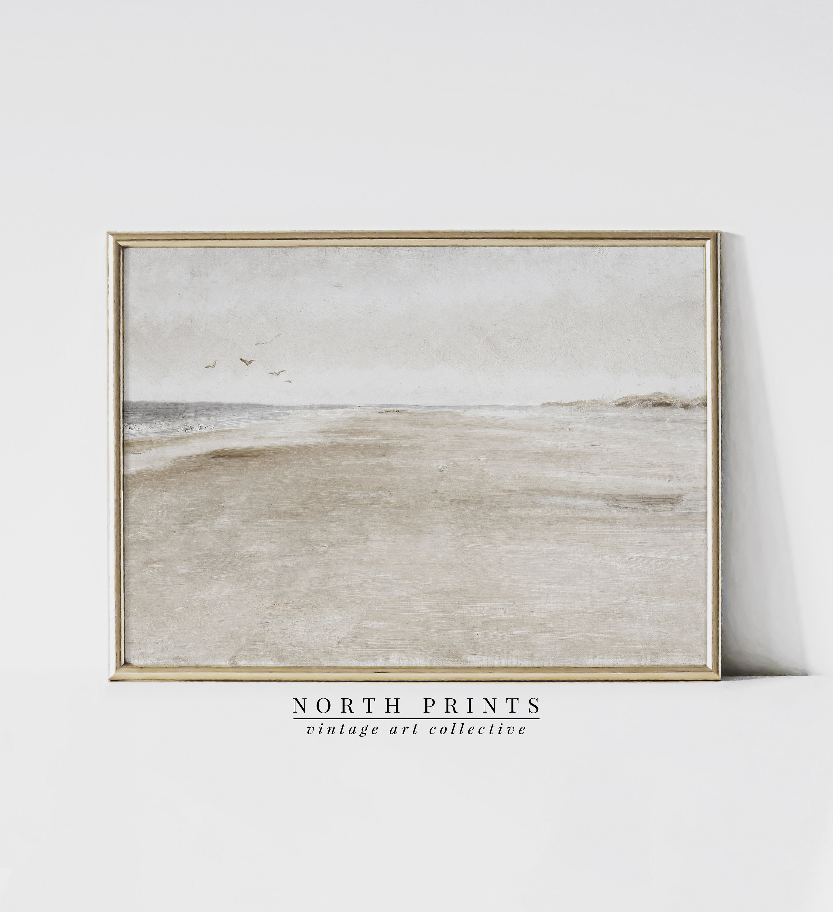 Vintage Neutral Beach Painting, Soft Coastal Landscape, Summer PRINTABLE Download North Prints 4-148