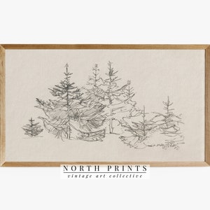 Samsung Frame TV Art, Vintage Neutral Winter Tree Sketch, Instant Holiday Decor DIGITAL TV162