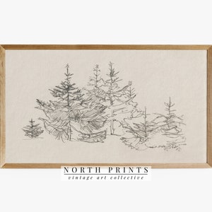 Samsung Frame TV Art | Vintage Neutral Winter Tree Sketch | Holiday DIGITAL TV162