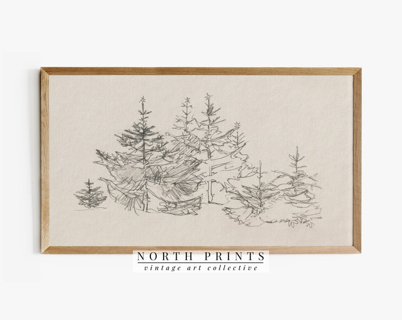 Samsung Frame TV Art | Vintage Neutral Winter Tree Sketch | Holiday DIGITAL TV162 