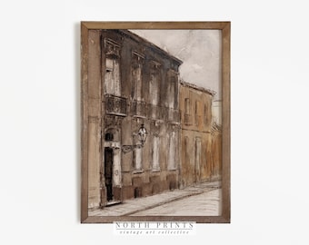 Vintage Paris Street Print | Neutral Architecture Cityscape Watercolor | PRINTABLE Digital French Art | 3-193