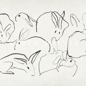 Neutral Farmhouse Nursery Print | Rabbit Sketch Antique Art | Easter Decor PRINTABLE Download | 1010 image 4