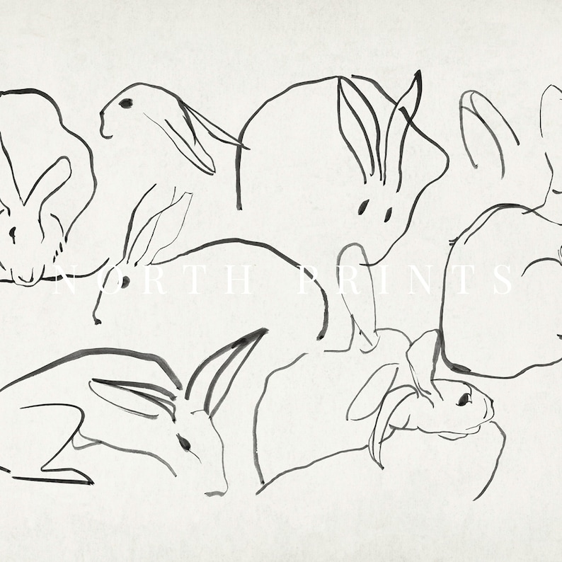 Neutral Farmhouse Nursery Print | Rabbit Sketch Antique Art | Easter Decor PRINTABLE Download | 1010 image 4