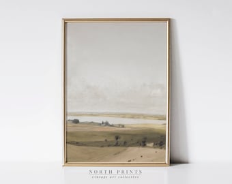 Muted Green Landscape Painting: Vintage Coastal Wall Art (Printable Digital Download) 4-100