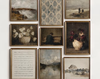 English Country Art Set of 9, Heritage Gallery Wall Collection, Moody Landscape and Floral, PRINTABLE Digital Download North Prints S9-16