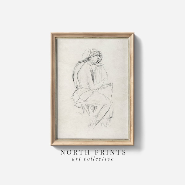 Minimalist Antique Figure Study Sketch | Vintage Neutral Decor PRINTABLE Digital Downloadable Print | North Prints SK-346