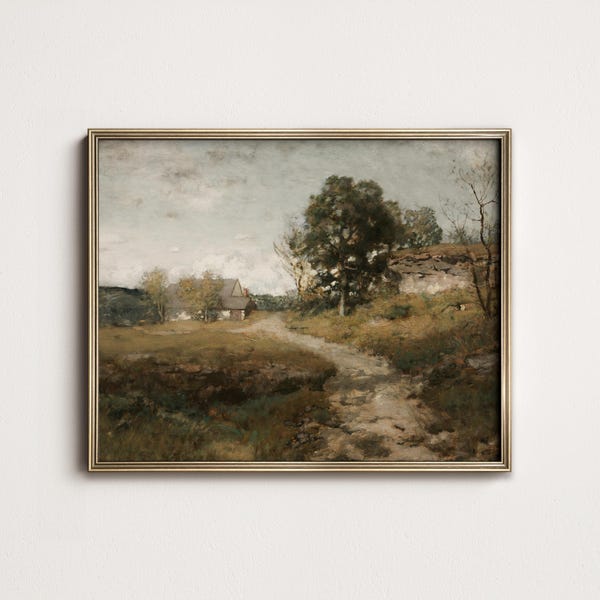 Vintage Country Landscape Painting: Cozy Cottagecore Art (Digital Download Printable) 2-137