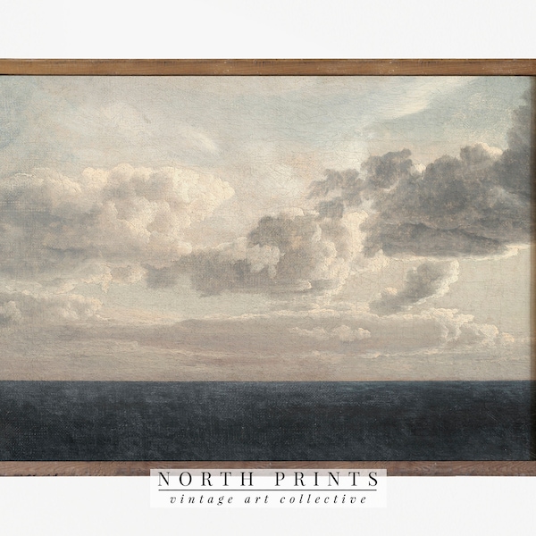 Peinture à l'huile Ocean Horizon | peinture vintage | Art antique d'étude de nuage IMPRIMABLE # 301