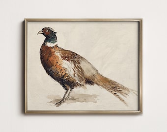 Rustic Autumn Pheasant Art Print, Wildlife Bird Painting, Vintage Country Lodge Hunting Decor, PRINTABLE Digital Download A-98